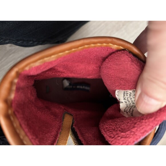 Tommy Hilfiger Tartan Plaid Navy Waterproof Preppy Duck Boots Zip Side Sz 8 - Picture 8 of 9